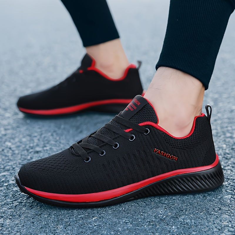 SHUUZE ™ Men's Trendy Woven Knit Breathable Sneakers, Comfy Non-Slip Lace Up Soft Sole Shoes For Men's Outdoor Activities