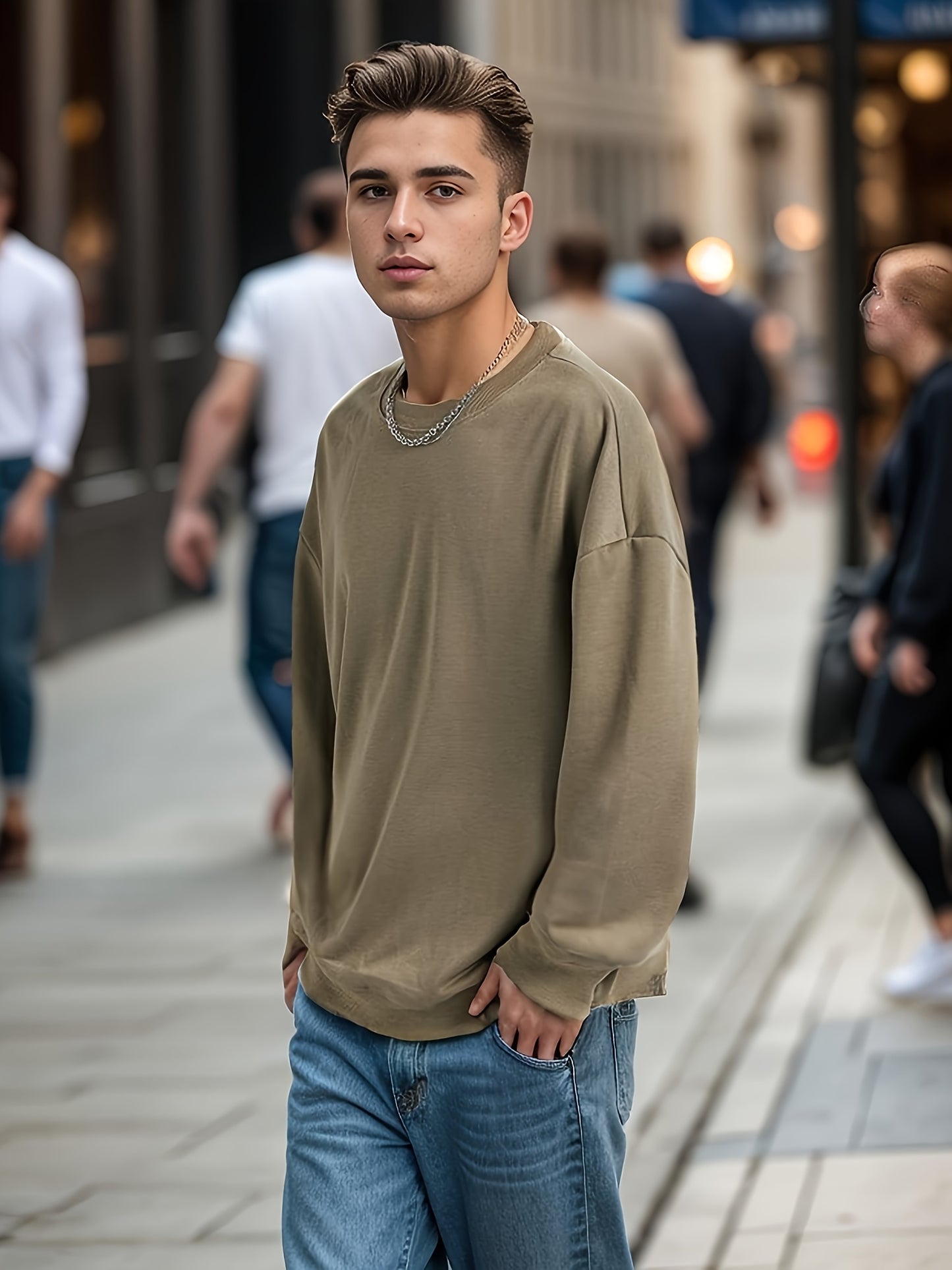 Men's Crewneck Sweatshirt Long Sleeve Hip Hop Fleece Pullover Vintage Sweatshirt Street Fashion Sweatshirts