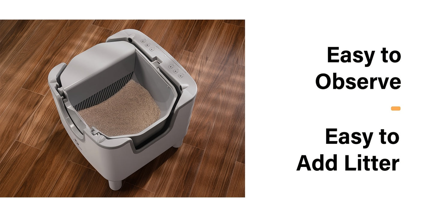 FUROOMATE™️ Open-Top Self-Cleaning Cat Litter Box, Automatic Design with Built-in Scale, Easy Maintenance & Odor Control, Indoor Use, Supports Up to 180 lbs, White, Automatic Cat Litter Box