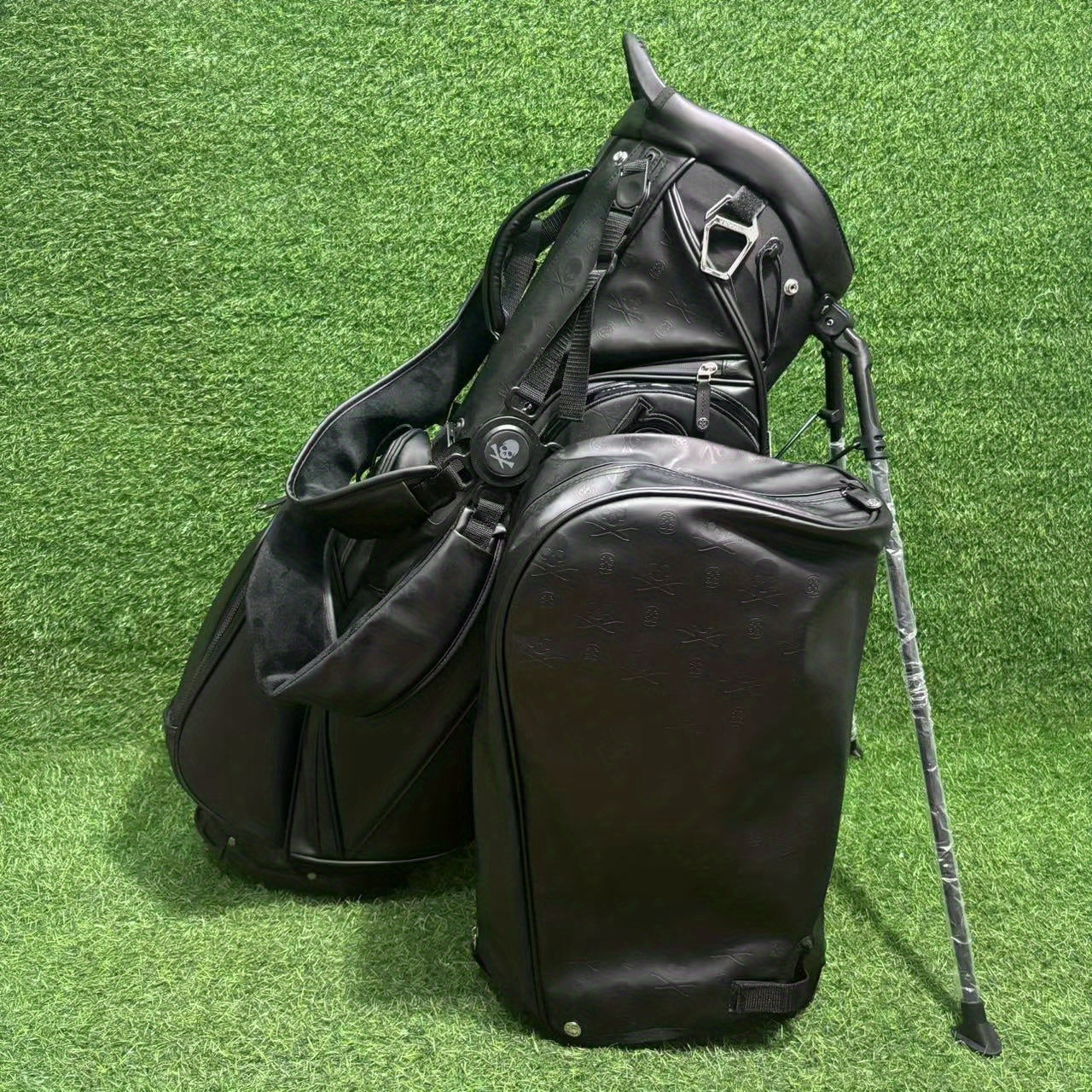 GREENGOLF™ VESSEL™ Golf Stand Bag, Unisex Standard Club, Waterproof Lightweight Faux Leather, Black, Double-Shoulder Golf Bag