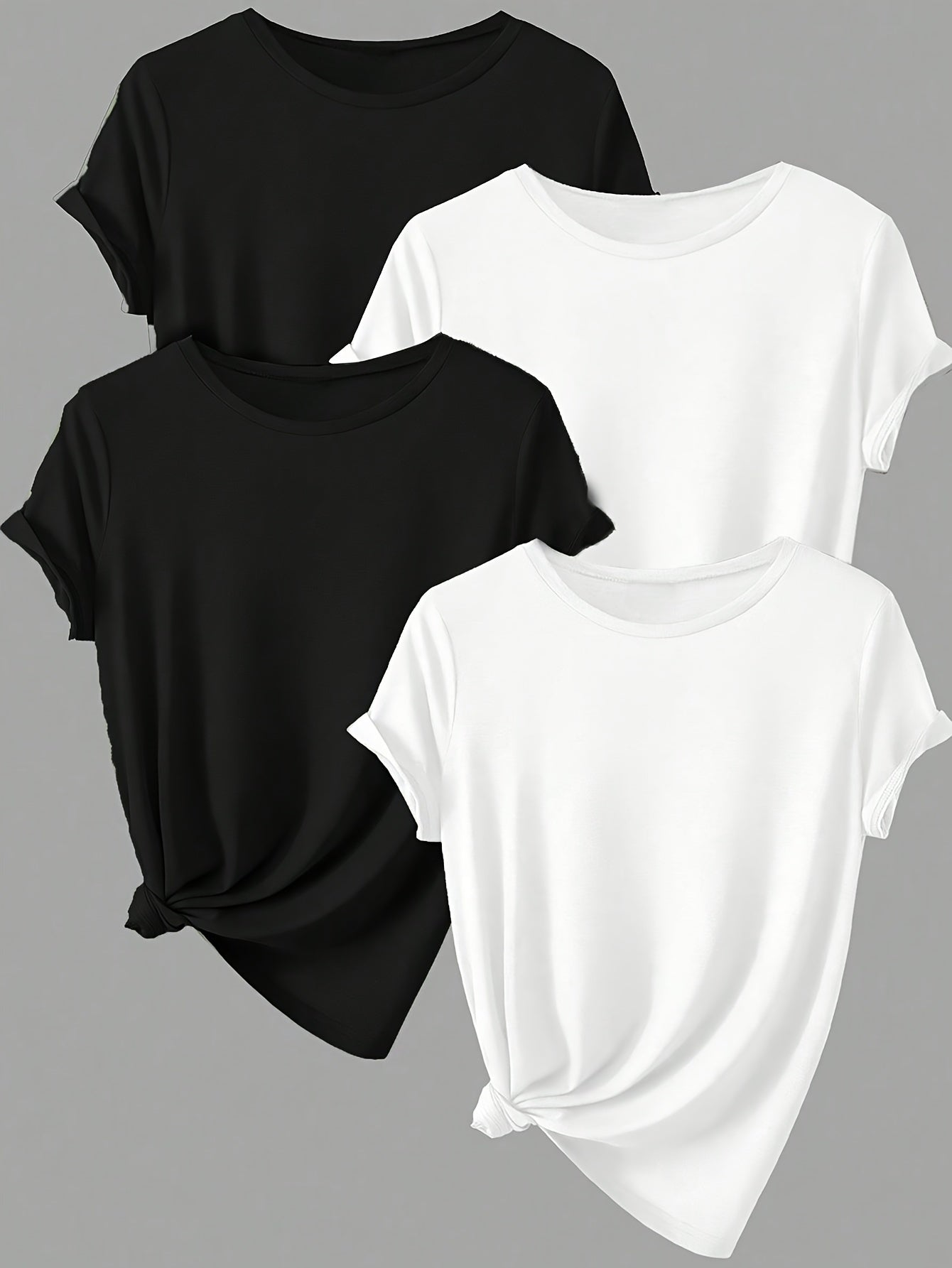 ALL DAY™️ WOMENS T SHIRTS Solid Casual T-Shirt4pcs Solid Casual Crew Neck Short Sleeve T-Shirt - Women's Clothing for Spring & Summer