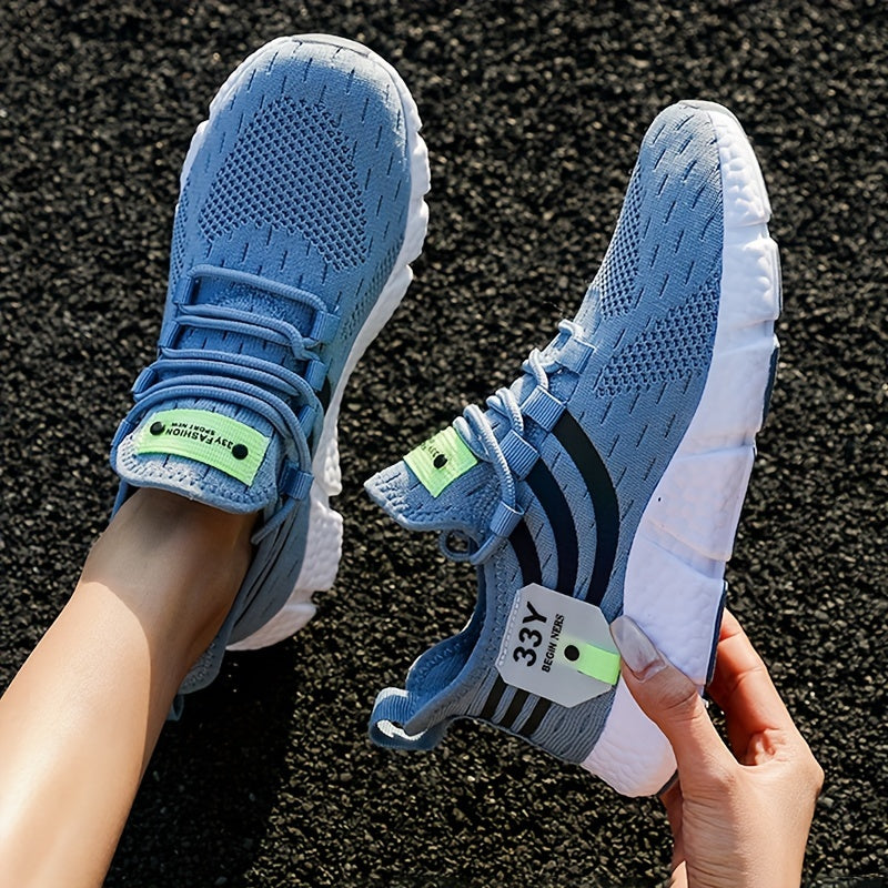 MILE HIGH™️Women's Breathable Knit Platform Sneakers, Casual Lace Up Outdoor Shoes, Comfortable Low Top Sport Shoes Plus Size