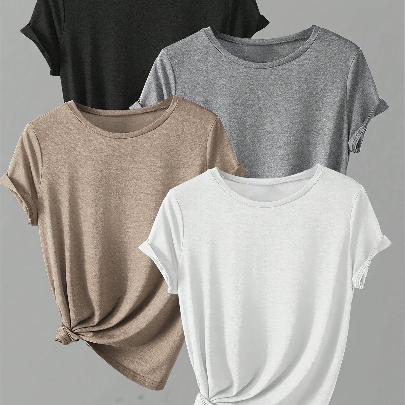 ALL DAY™️ WOMENS T SHIRTS Solid Casual T-Shirt4pcs Solid Casual Crew Neck Short Sleeve T-Shirt - Women's Clothing for Spring & Summer