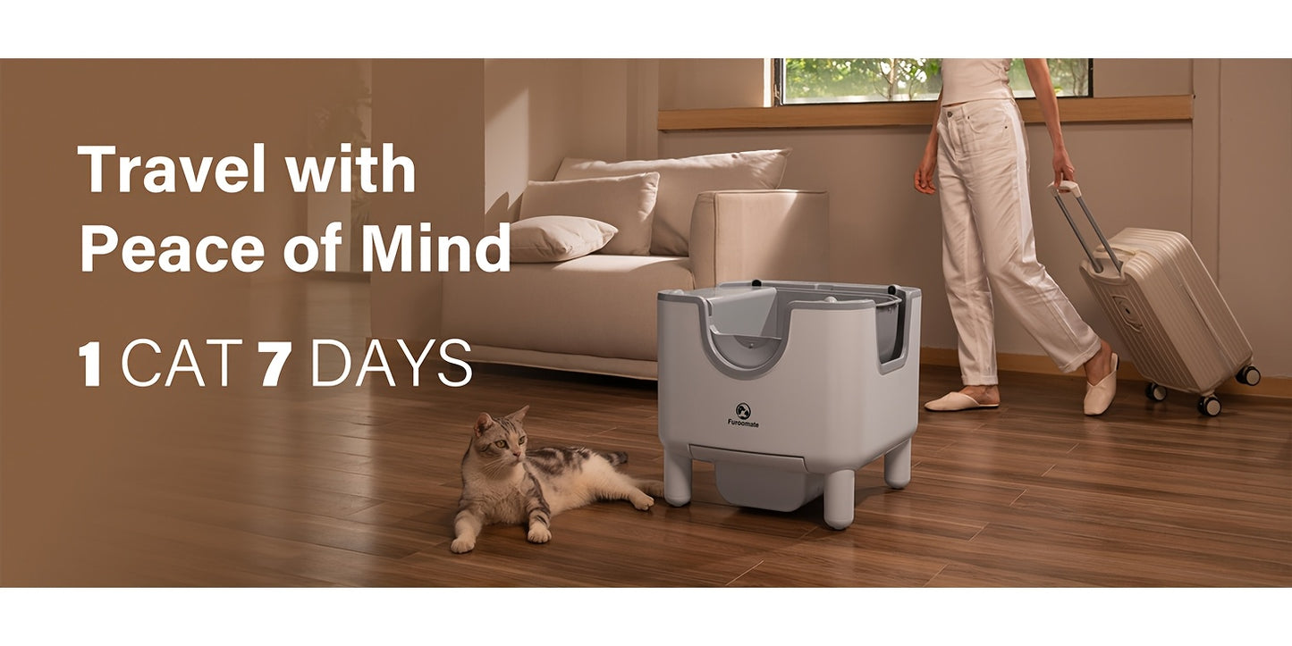 FUROOMATE™️ Open-Top Self-Cleaning Cat Litter Box, Automatic Design with Built-in Scale, Easy Maintenance & Odor Control, Indoor Use, Supports Up to 180 lbs, White, Automatic Cat Litter Box