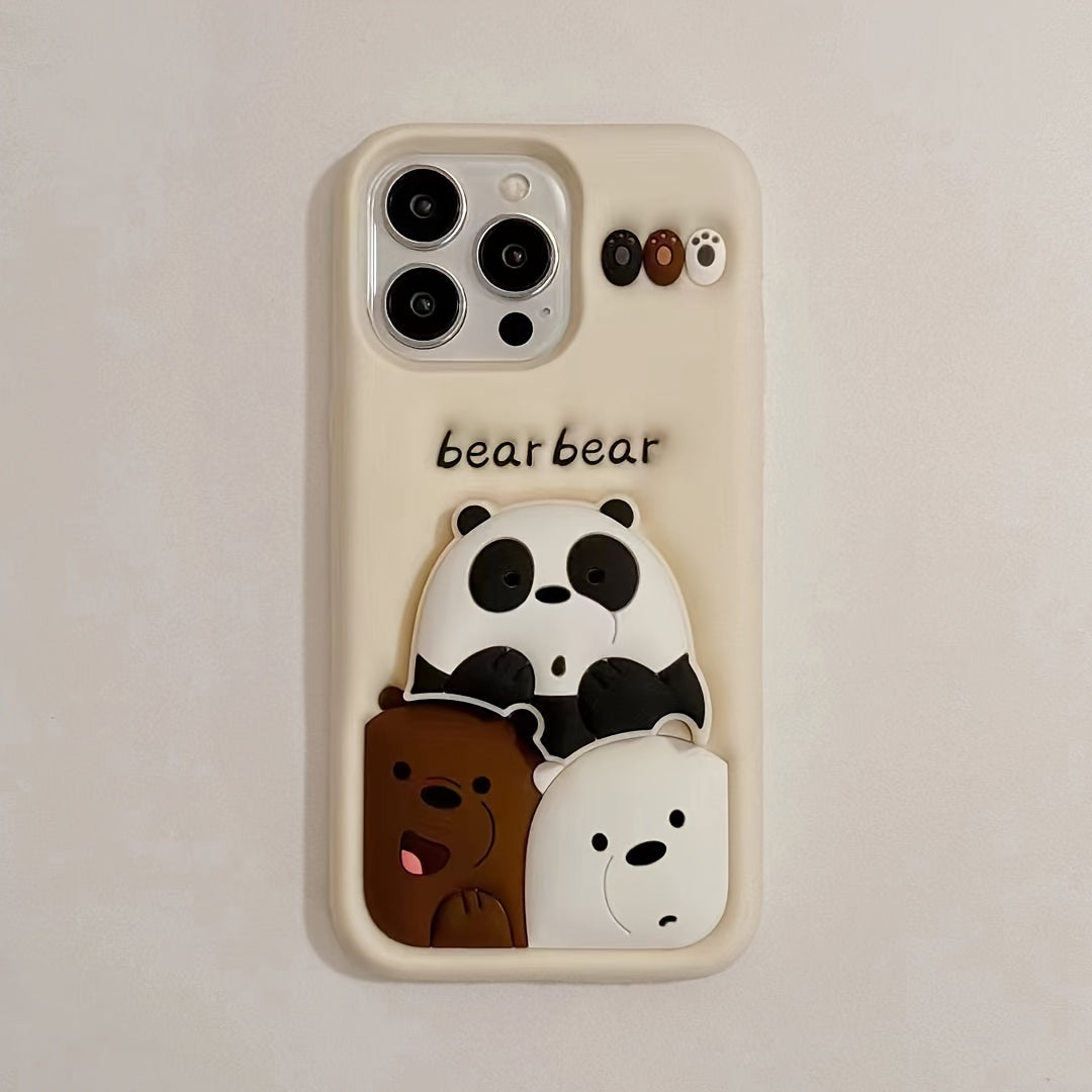 Case for iPhone Adorable Three-Dimensional Stacking Bear Stand Suitable for iPhone16promax Apple 16 Mobile Phone Case 14 Silicone 15 Trend
