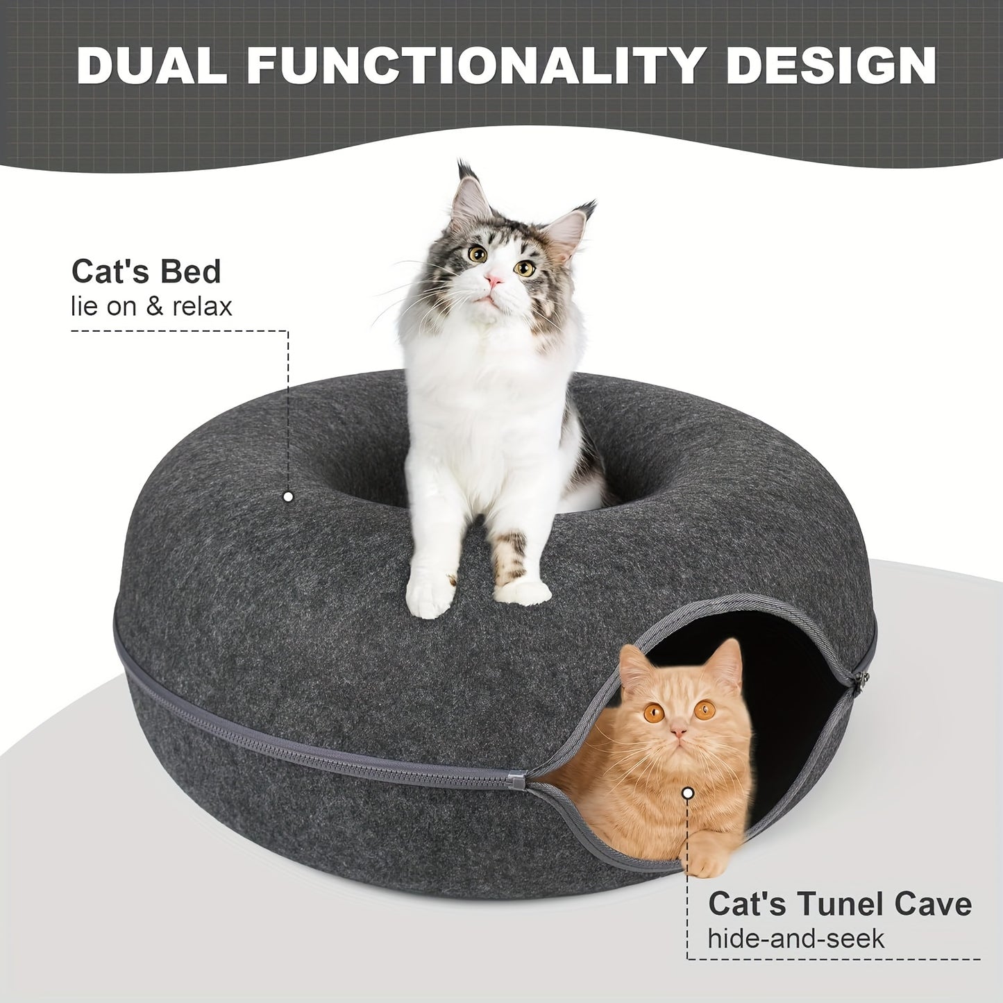 CAT Tunnel Cat Toy Peekaboo Cat Cave for Indoor Cats, Cat Donut Cat Tunnel Bed, Scratch Resistant Cat Toys for Medium Large Cats