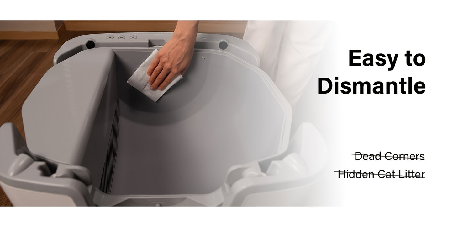 FUROOMATE™️ Open-Top Self-Cleaning Cat Litter Box, Automatic Design with Built-in Scale, Easy Maintenance & Odor Control, Indoor Use, Supports Up to 180 lbs, White, Automatic Cat Litter Box