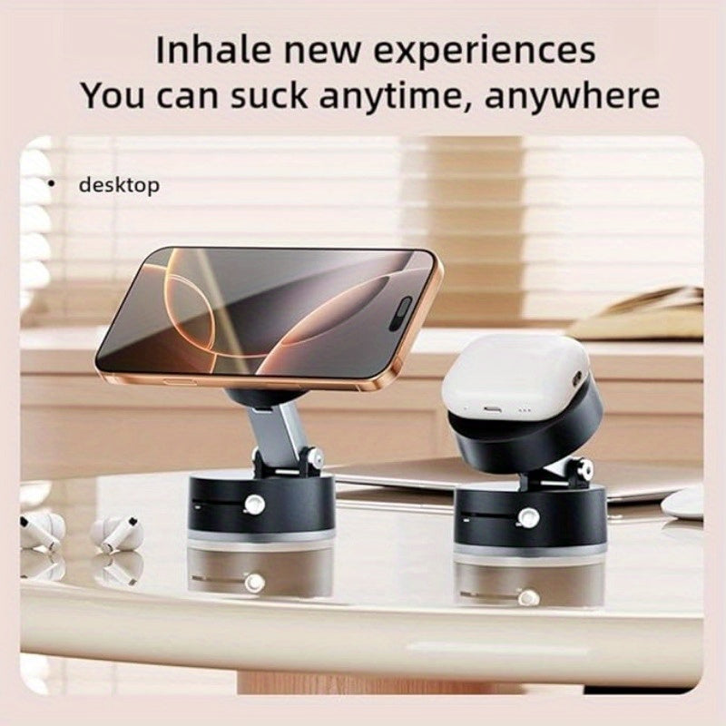 MAGNETIC™️Phone Holder Versatile Foldable Magnetic Vacuum Suction Cup Holder - Hands-Free, Adjustable Metal Mount for Cars, Kitchens, Bathrooms & More - Strong Hold without Battery or Electricity Needed