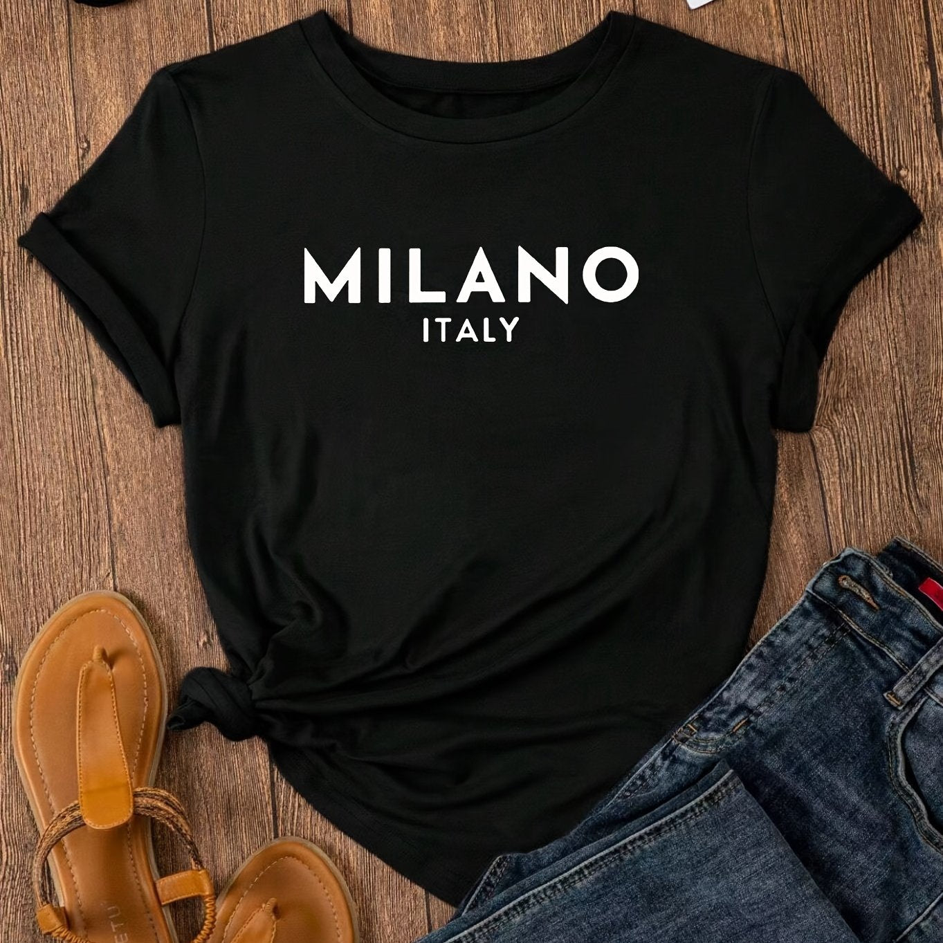 MILANO™️ Letter Print Crew Neck T-Shirt, Casual Short Sleeve T-Shirt For Spring & Summer, Women's Clothing