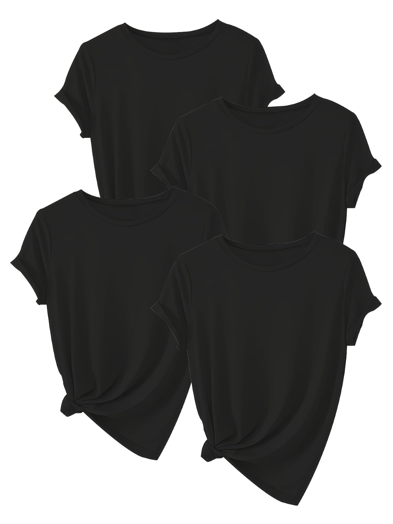 ALL DAY™️ WOMENS T SHIRTS Solid Casual T-Shirt4pcs Solid Casual Crew Neck Short Sleeve T-Shirt - Women's Clothing for Spring & Summer