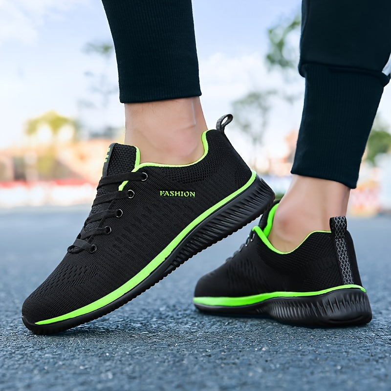 SHUUZE ™ Men's Trendy Woven Knit Breathable Sneakers, Comfy Non-Slip Lace Up Soft Sole Shoes For Men's Outdoor Activities
