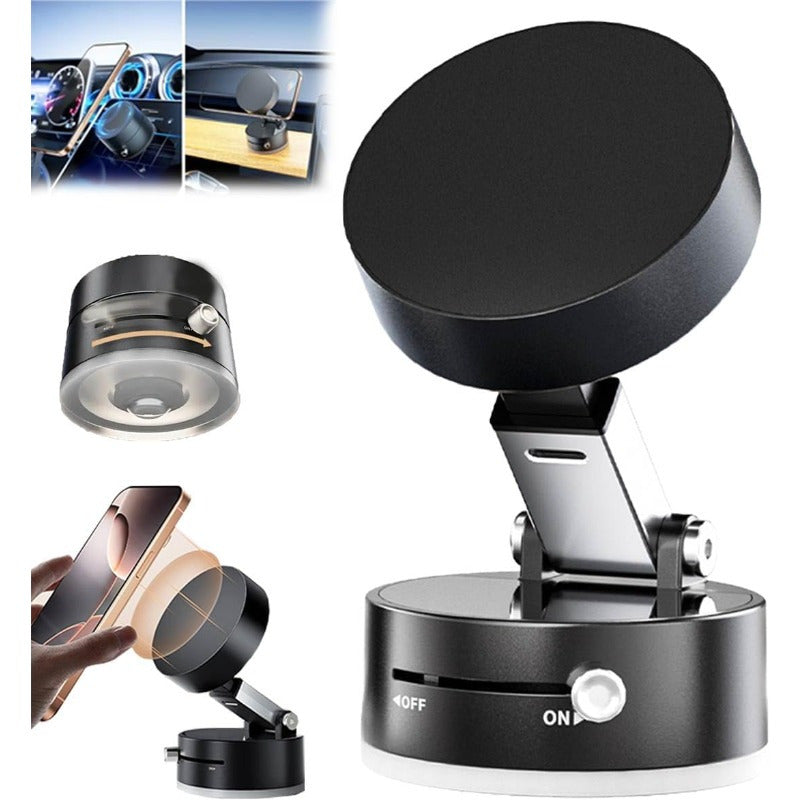 MAGNETIC™️Phone Holder Versatile Foldable Magnetic Vacuum Suction Cup Holder - Hands-Free, Adjustable Metal Mount for Cars, Kitchens, Bathrooms & More - Strong Hold without Battery or Electricity Needed