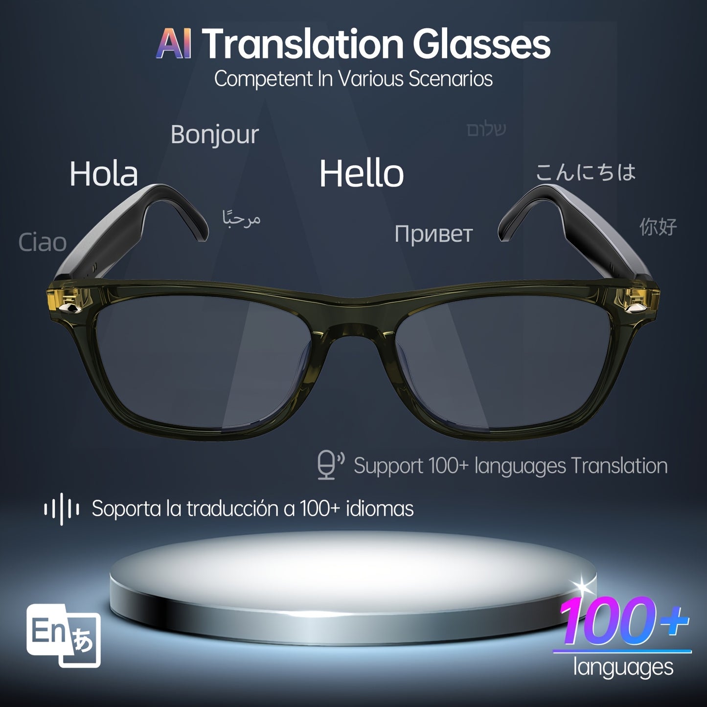 LIFEBEE™️ 2025 New Translator Smart wireless Glasses, multifunctional 100+ languages Translation Smart Wireless Anti-blue Glasses with Wireless Call, Music Playback, 100+ Languages Face-to-Face & Simultaneous Video Voice