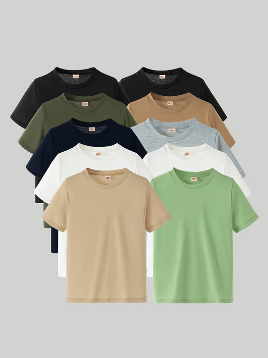10-Pack ™️t shirts Teen Casual Crew Neck T-Shirts, Summer Solid Color Short Sleeve Knit Tops