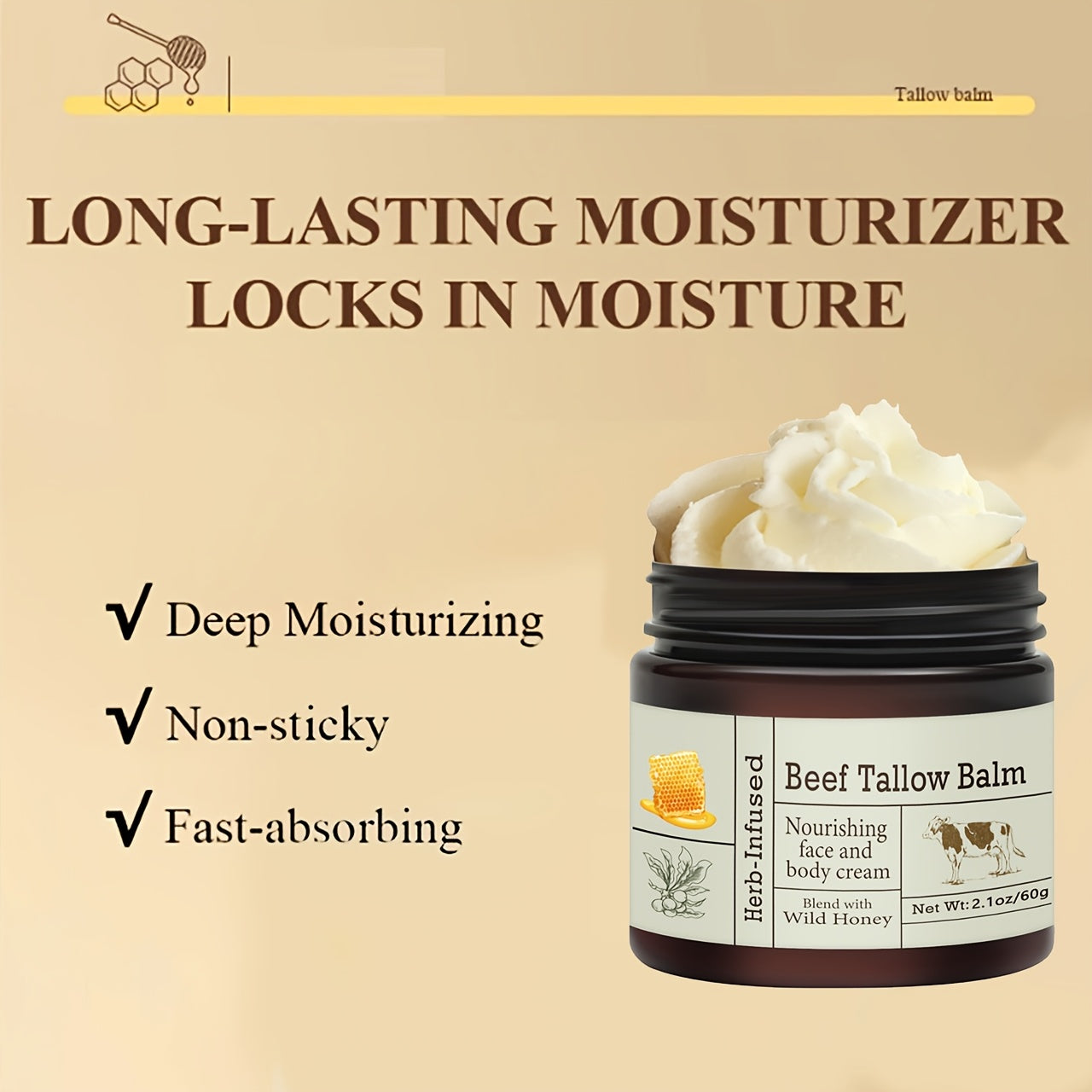 CLEAR™️Unscented All-Purpose Moisturizer Grass-Fed Beef Tallow Balm - Olive Oil & Vitamin E for Dry Skin Care