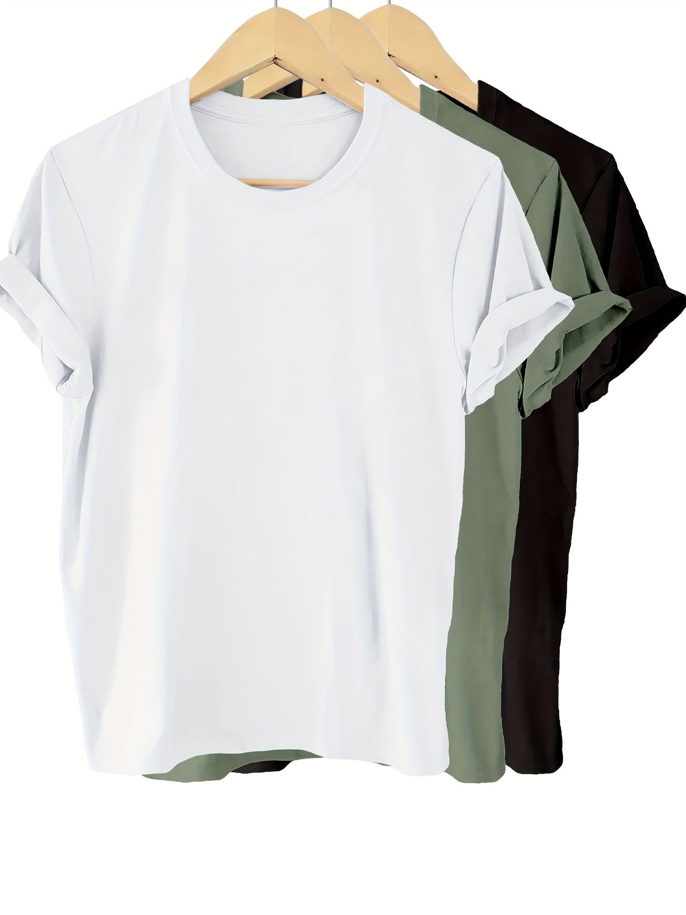 3pcs sister™️ Women's t shirts Solid Color 100% T-shirt, Summer And Spring Short Sleeved Round Neck Casual Top, Women's Clothing