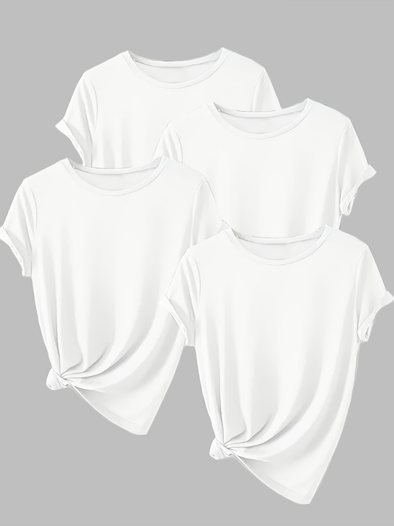 ALL DAY™️ WOMENS T SHIRTS Solid Casual T-Shirt4pcs Solid Casual Crew Neck Short Sleeve T-Shirt - Women's Clothing for Spring & Summer