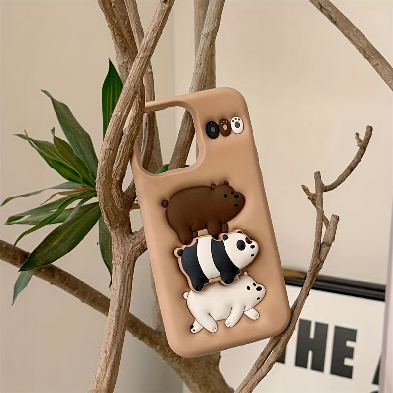 Case for iPhone Adorable Three-Dimensional Stacking Bear Stand Suitable for iPhone16promax Apple 16 Mobile Phone Case 14 Silicone 15 Trend
