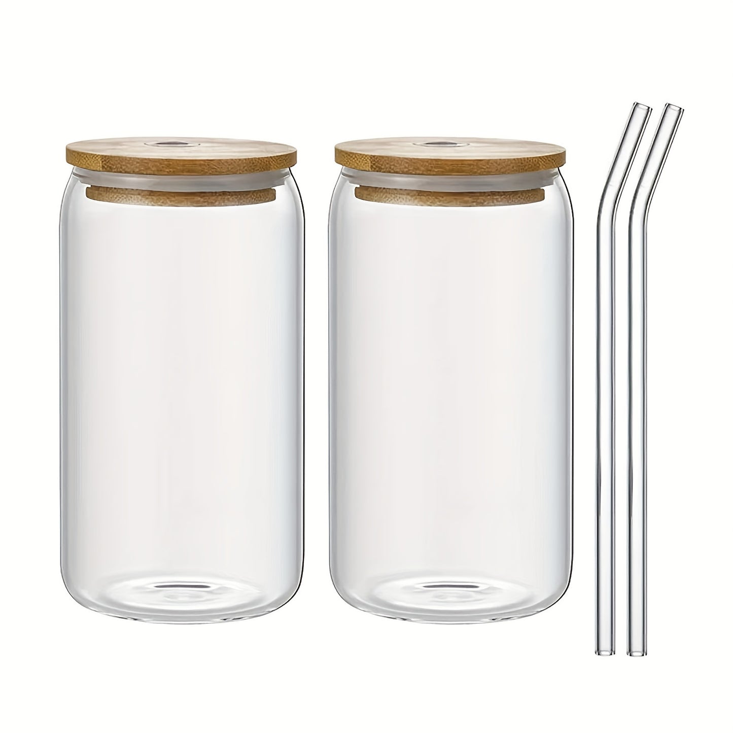 Drinking Glasses With Bamboo Lids And Glass Straw, Can Shaped Glass Cups Beer, Ice Coffee Glasses Cute Tumbler Cup Great For Soda Boba Tea Cocktail