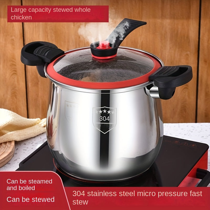 DISH™ 304 Stainless Steel Pressure Cooker Pot, Food Grade Quick Cook Soup Pot, Non-Stick Stockpot with Lid, Multi-Function Large Capacity Stew Pot, Compatible with Induction and Gas Stoves, Dishwasher Safe, Ideal for Home a