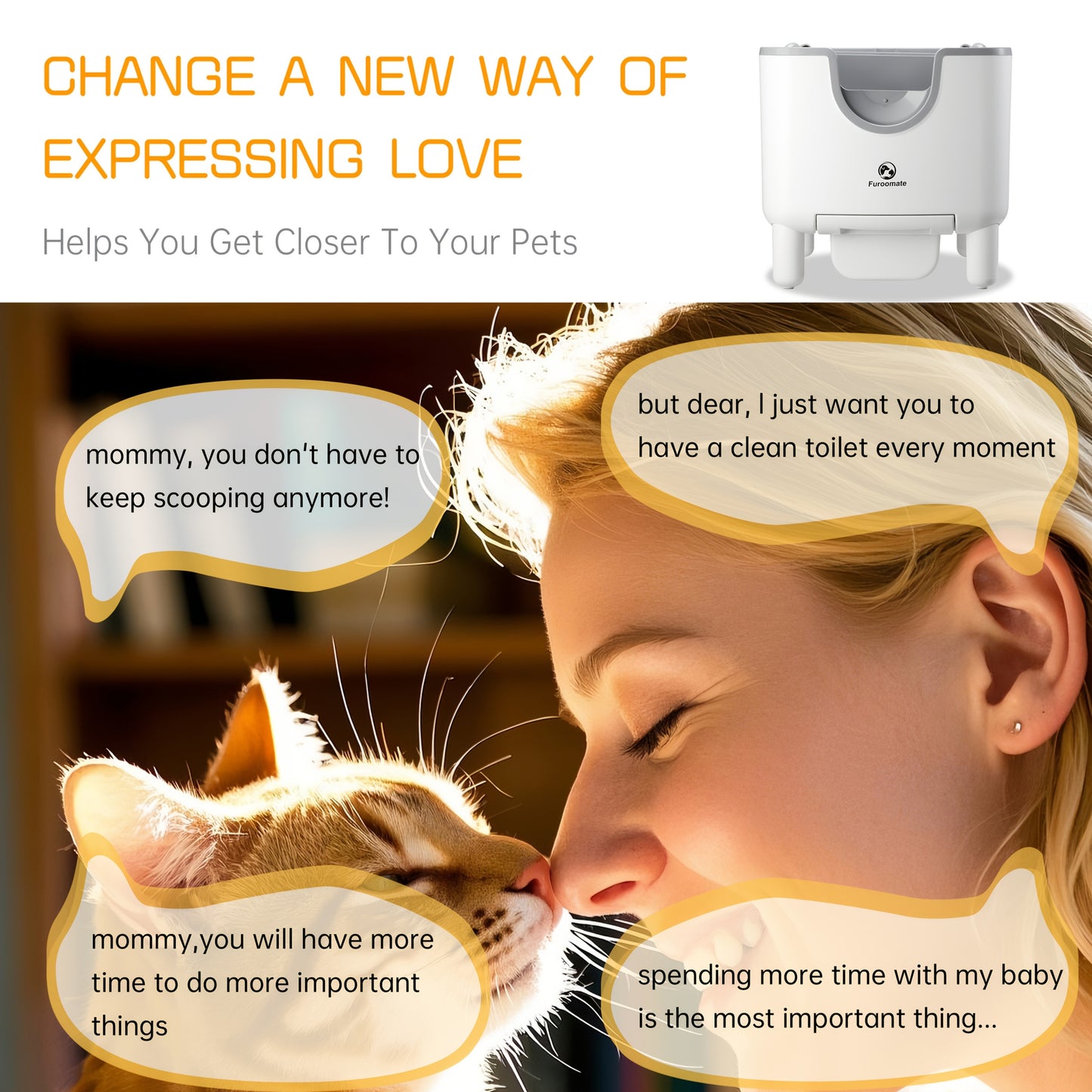 FUROOMATE™️ Open-Top Self-Cleaning Cat Litter Box, Automatic Design with Built-in Scale, Easy Maintenance & Odor Control, Indoor Use, Supports Up to 180 lbs, White, Automatic Cat Litter Box