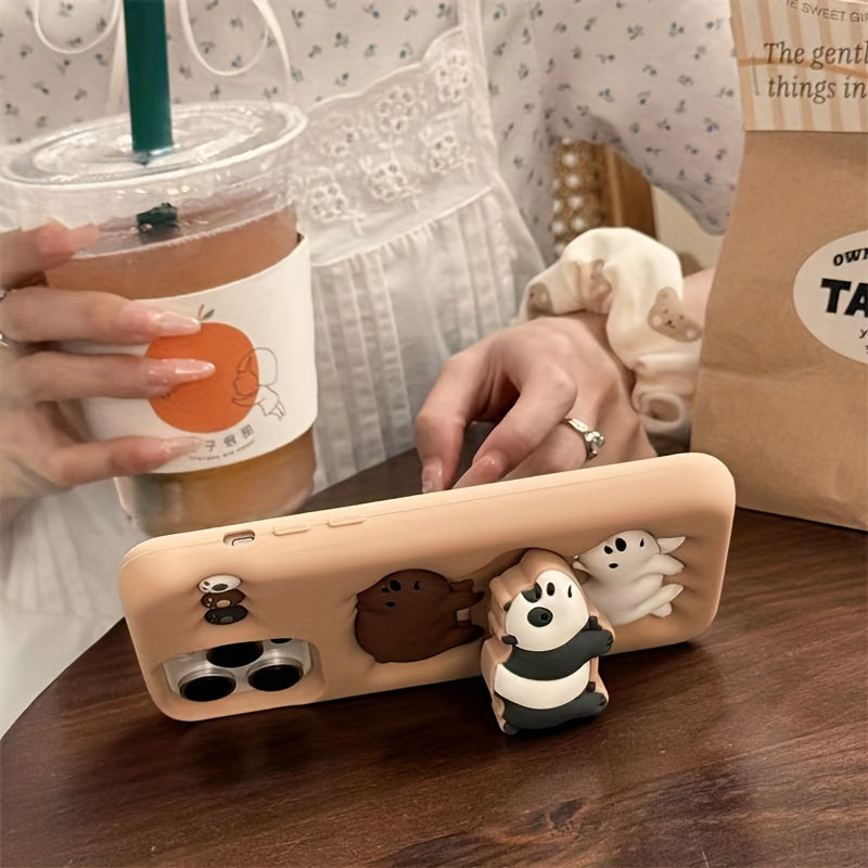 Case for iPhone Adorable Three-Dimensional Stacking Bear Stand Suitable for iPhone16promax Apple 16 Mobile Phone Case 14 Silicone 15 Trend