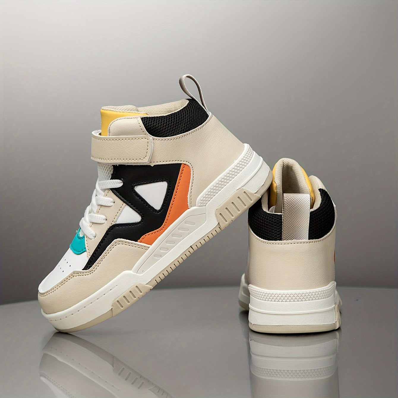 Youngsters' ™️High-Top Sneakers - Breathable, Comfortable Casual Running Shoes with Easy Slip-On Hook-and-loop Fastener Closure for Boys & Girls - Fashionable Geometric Print, All-Season Wear