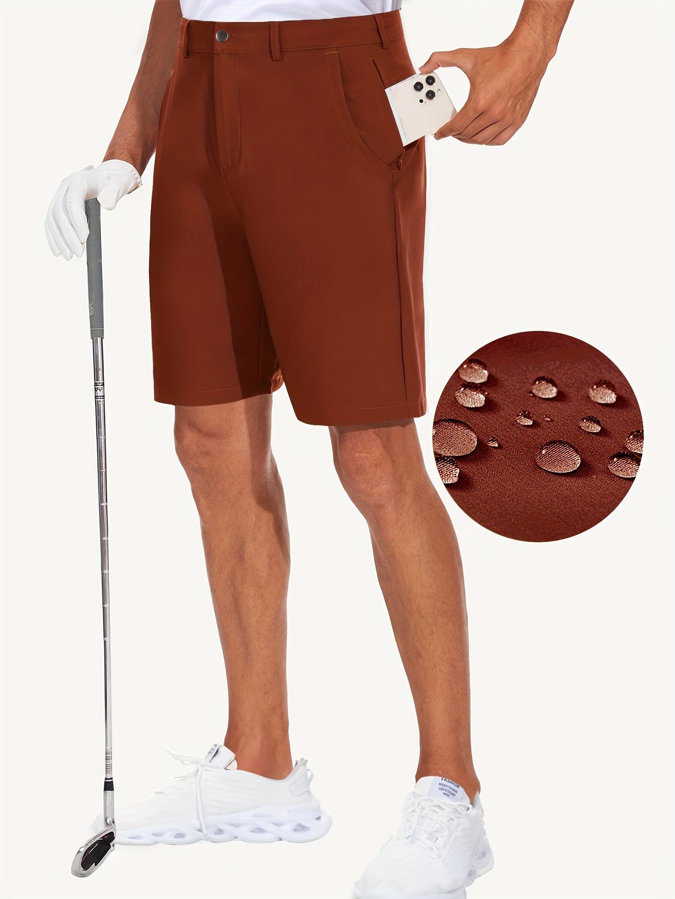 ENFOFSUMMER™️Quick-drying 9-inch Men's Golf Shorts - Casual Sports Shorts with Light Elasticity, 4 Pockets, Hidden Zipper - Waterproof for Outdoor Hiking and Mountain Climbing