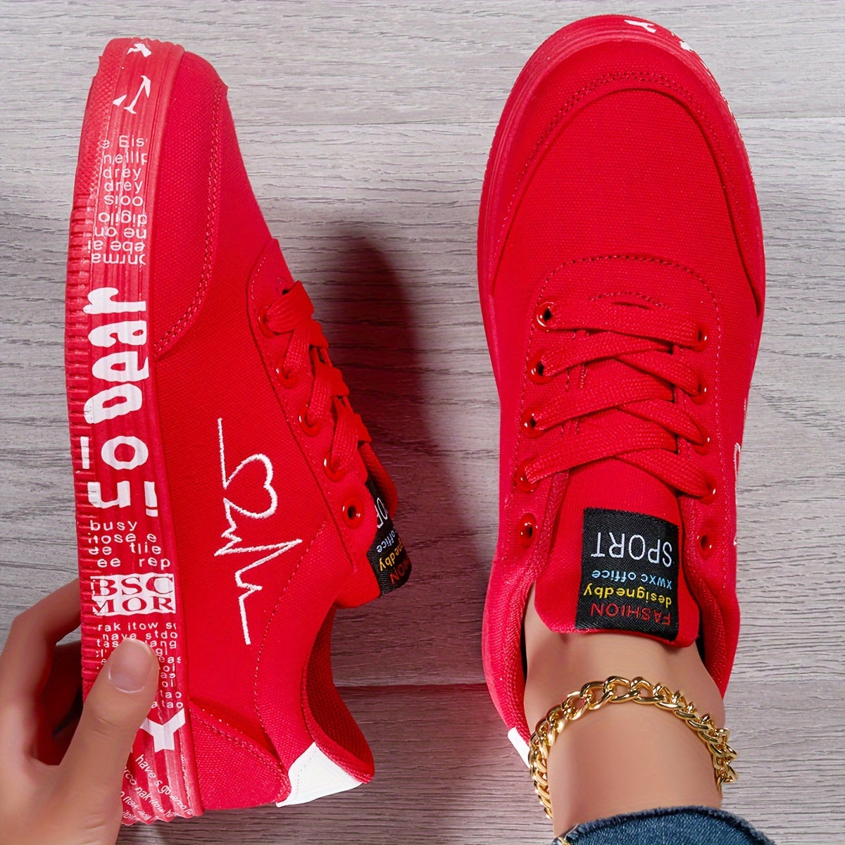 Heart ™Design Casual Sneakers - Soft Sole, Lace-Up, Comfy Skate Shoes