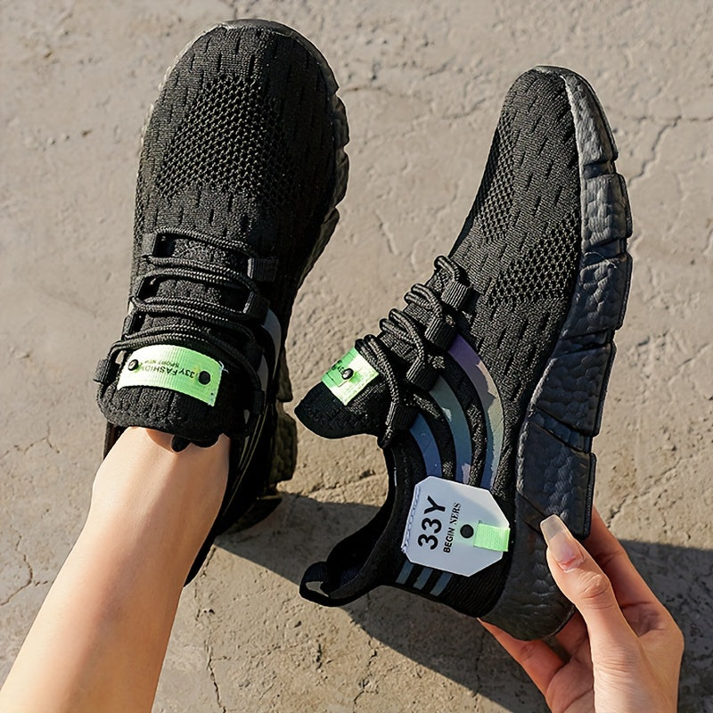 MILE HIGH™️Women's Breathable Knit Platform Sneakers, Casual Lace Up Outdoor Shoes, Comfortable Low Top Sport Shoes Plus Size