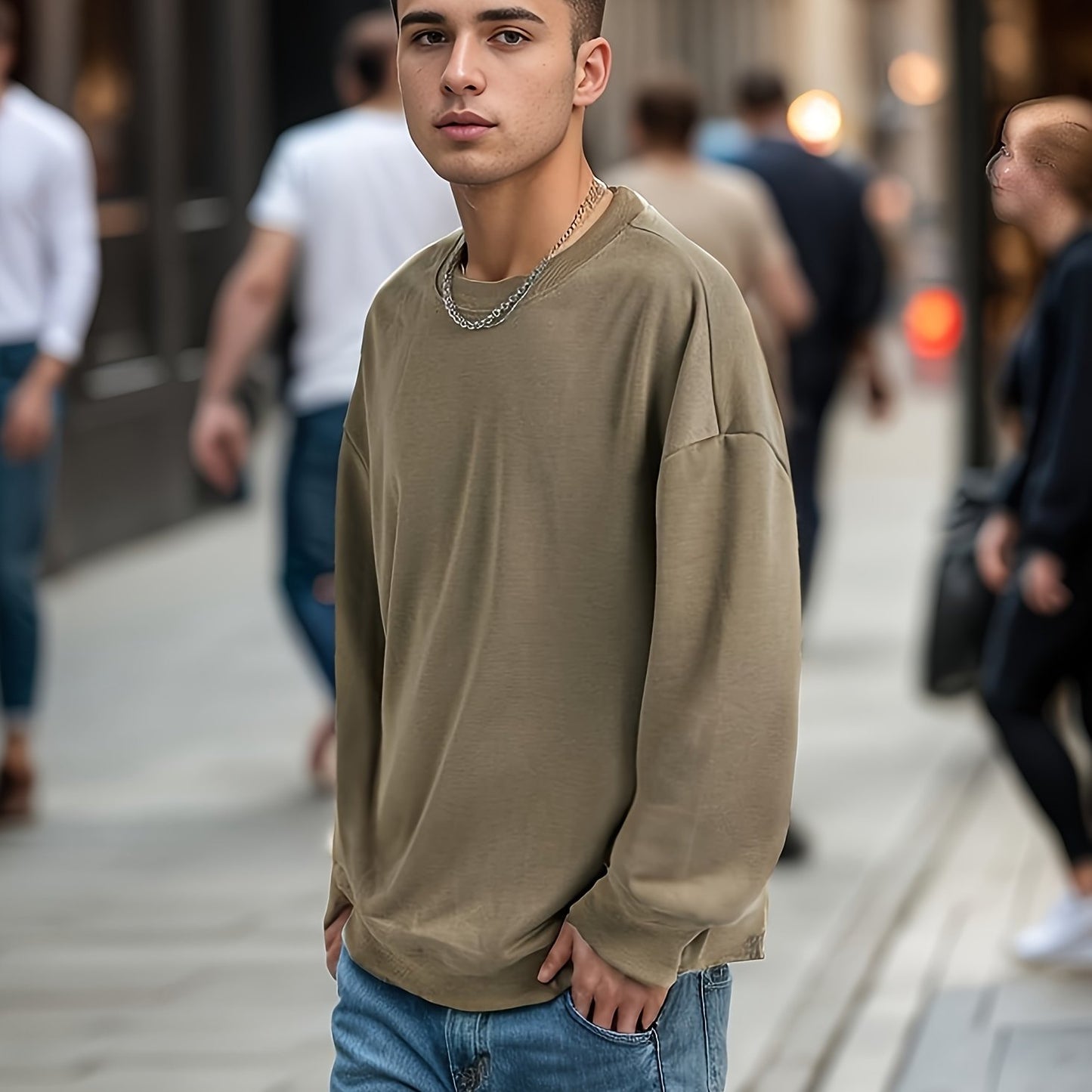 Men's Crewneck Sweatshirt Long Sleeve Hip Hop Fleece Pullover Vintage Sweatshirt Street Fashion Sweatshirts