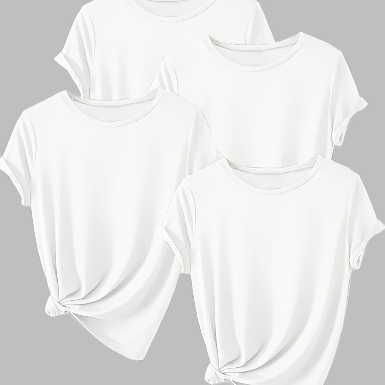 ALL DAY™️ WOMENS T SHIRTS Solid Casual T-Shirt4pcs Solid Casual Crew Neck Short Sleeve T-Shirt - Women's Clothing for Spring & Summer