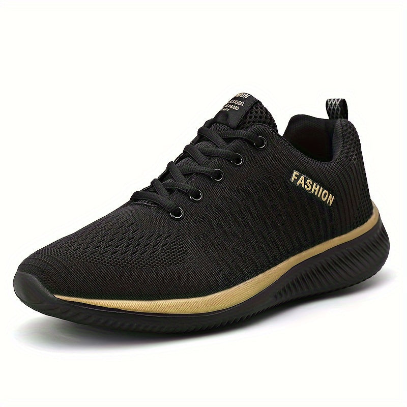 SHUUZE ™ Men's Trendy Woven Knit Breathable Sneakers, Comfy Non-Slip Lace Up Soft Sole Shoes For Men's Outdoor Activities