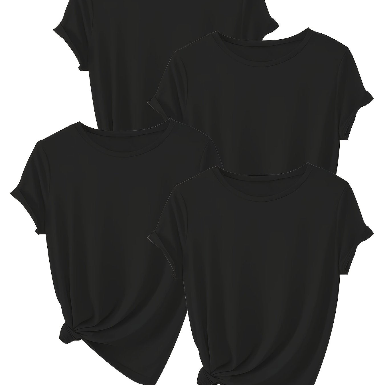 ALL DAY™️ WOMENS T SHIRTS Solid Casual T-Shirt4pcs Solid Casual Crew Neck Short Sleeve T-Shirt - Women's Clothing for Spring & Summer