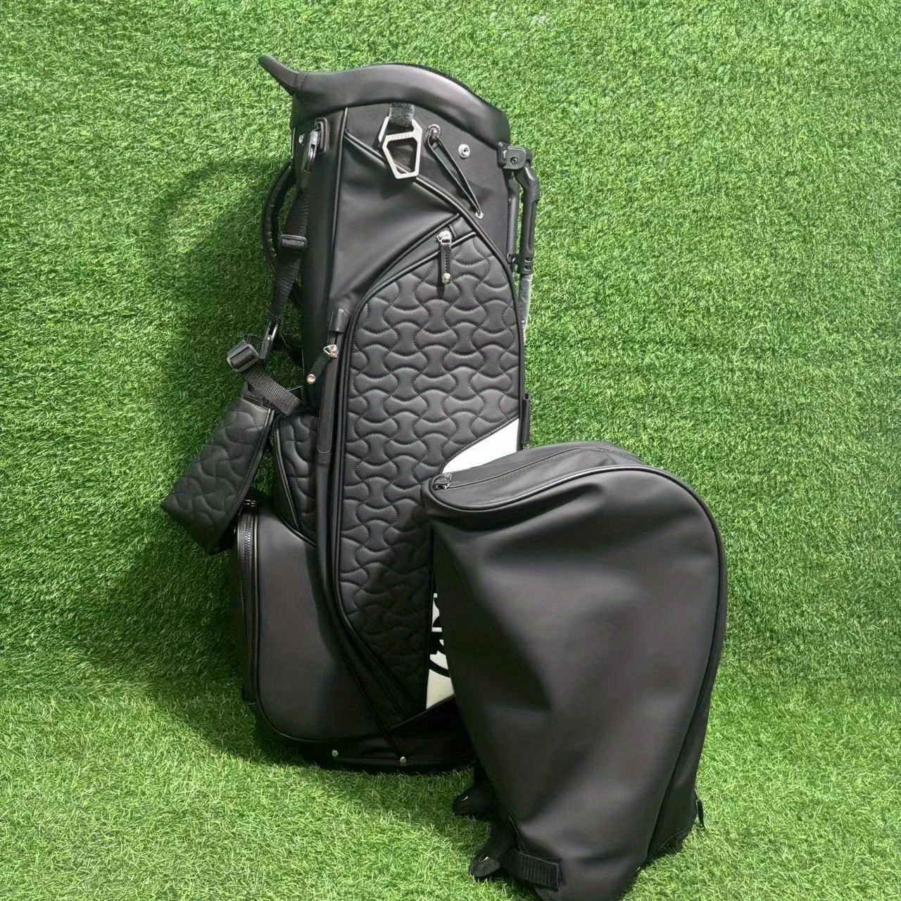 GREENGOLF™ VESSEL™ Golf Stand Bag, Unisex Standard Club, Waterproof Lightweight Faux Leather, Black, Double-Shoulder Golf Bag