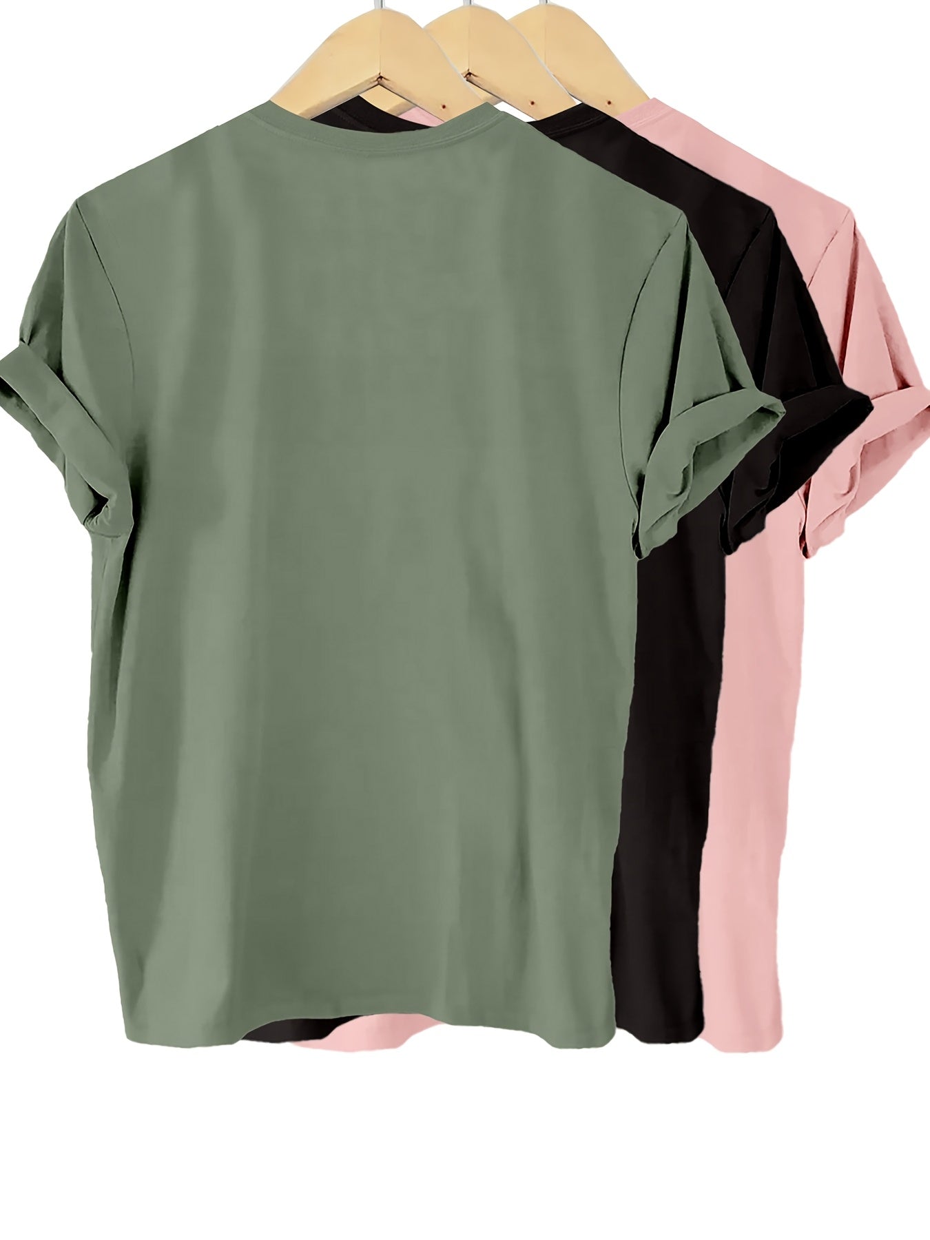 3pcs sister™️ Women's t shirts Solid Color 100% T-shirt, Summer And Spring Short Sleeved Round Neck Casual Top, Women's Clothing