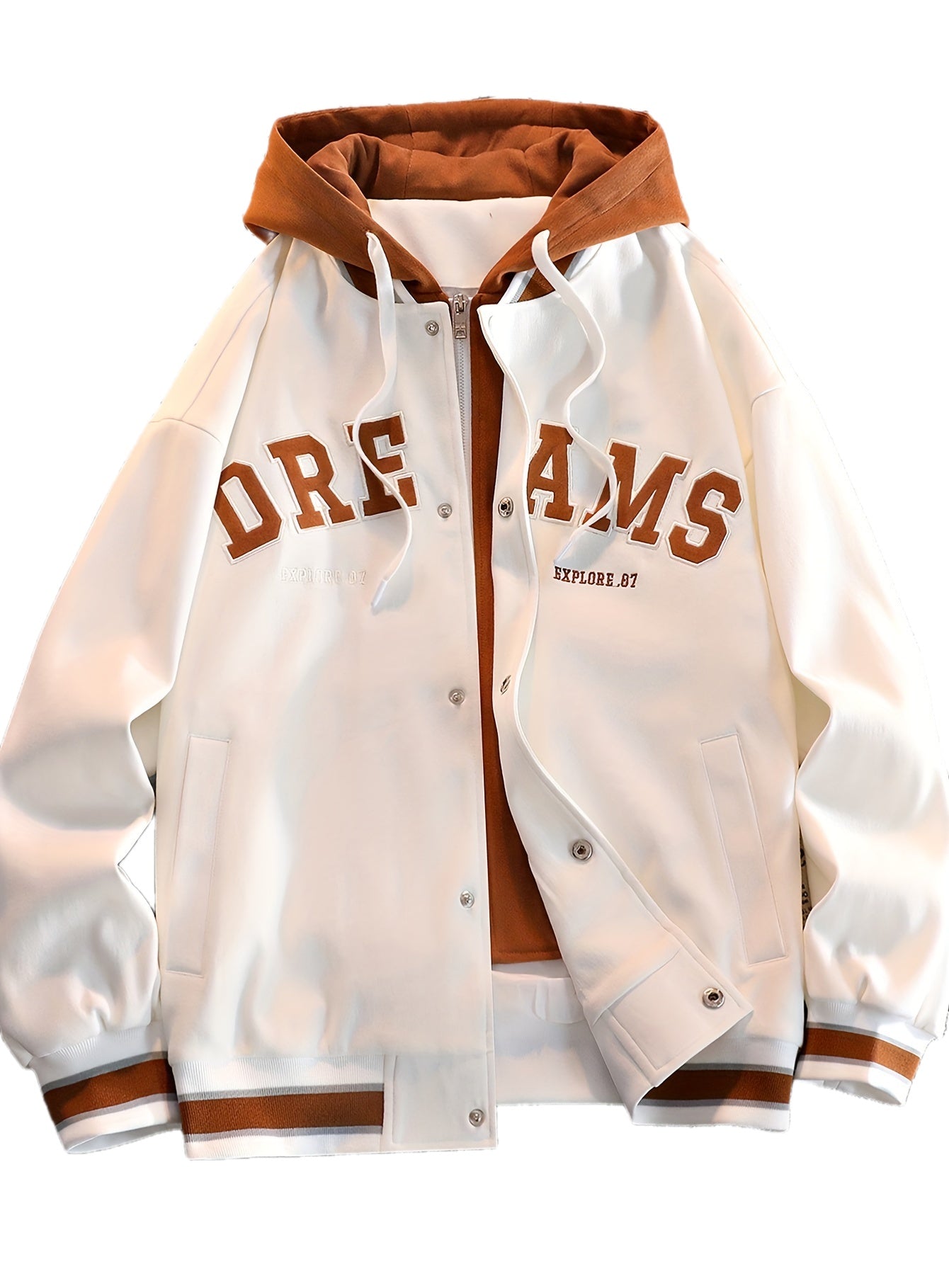 JUST JACKET™ Men's Casual Letter Print Hooded Varsity Jacket, Chic Vintage Style Thin Bomber Jacket for Spring Fall