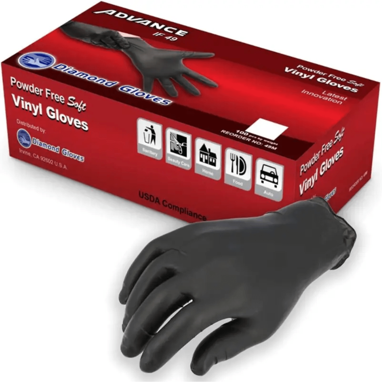 100 Packs Black Vinyl™ Gloves - Durable Cleaning Disposable Gloves - Non-Sterile, Latex Fee, Powder Free - 100 Exam Gloves/Box