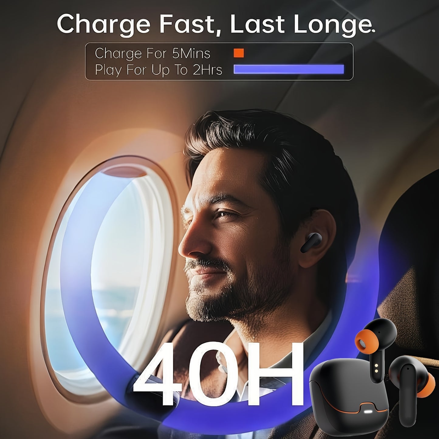 BOOM BOX™️AI Translation Smart Earbuds with 140+ Language Support, ENC Noise-Canceling, Wireless TWS Headphones, Long Battery Life, Music & Call Playback - Black & Orange, Type-C Charging Case Included