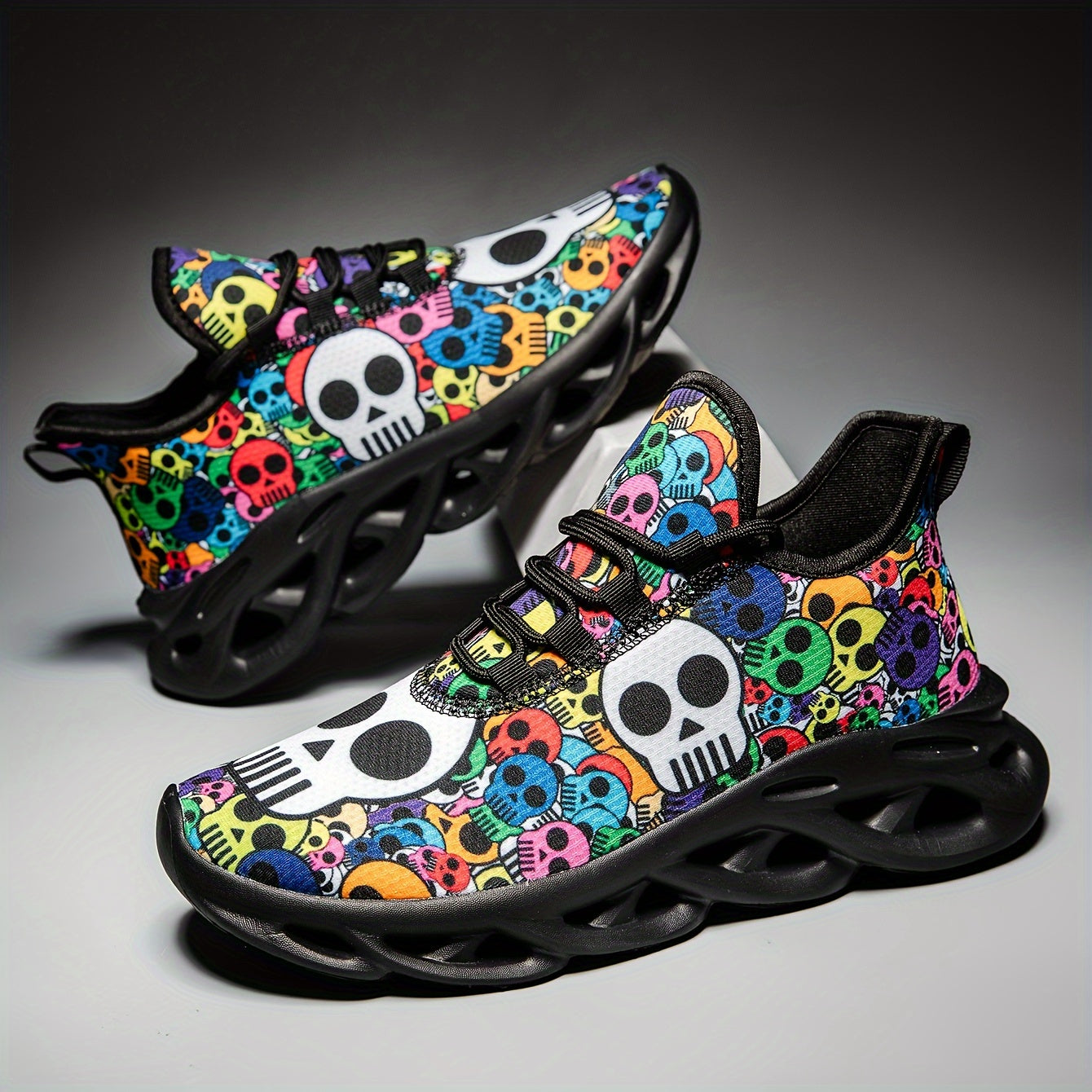 Men's Fashion Sports Sneakers with Cartoon Skull Print - Breathable FabriC
