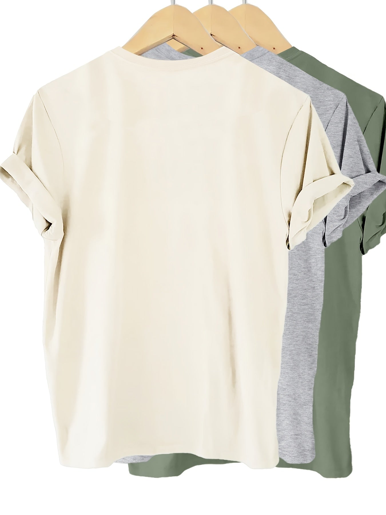 3pcs sister™️ Women's t shirts Solid Color 100% T-shirt, Summer And Spring Short Sleeved Round Neck Casual Top, Women's Clothing