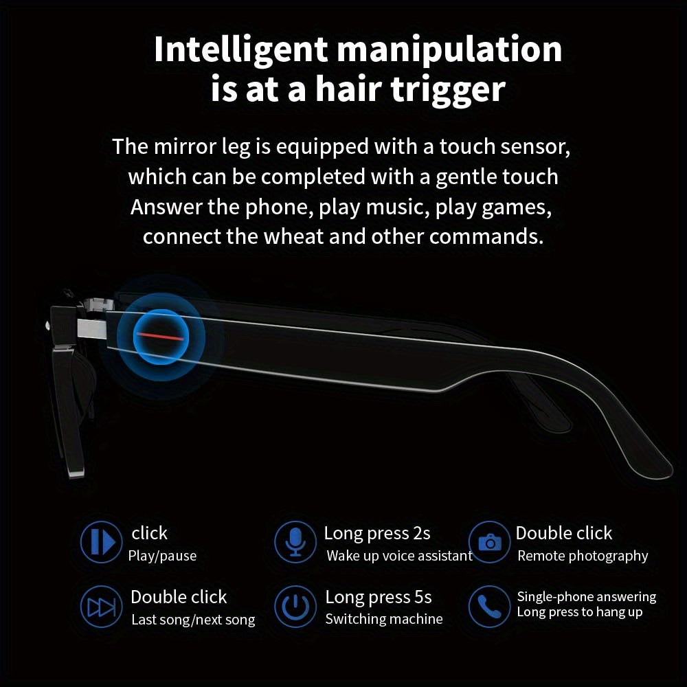 SENBONO ™️ Smart Glasses - Blue Light Filtering & Polarized Lenses, Low Latency Audio, Built-in Mic & Speakers, Touch & AI Voice Assistant Compatible, 5hrs Battery Life,