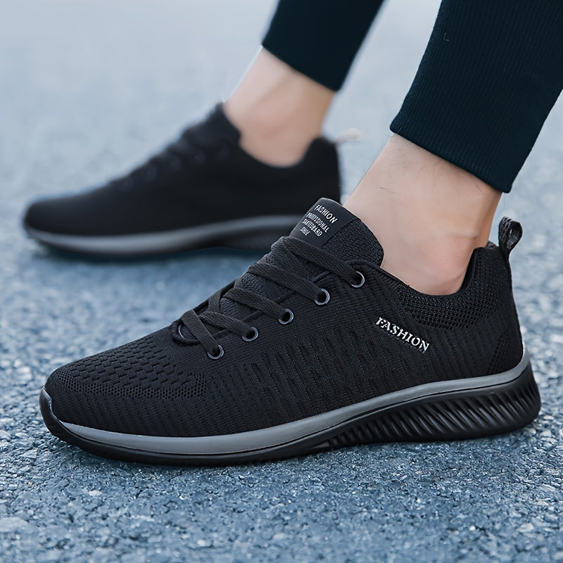 SHUUZE ™ Men's Trendy Woven Knit Breathable Sneakers, Comfy Non-Slip Lace Up Soft Sole Shoes For Men's Outdoor Activities