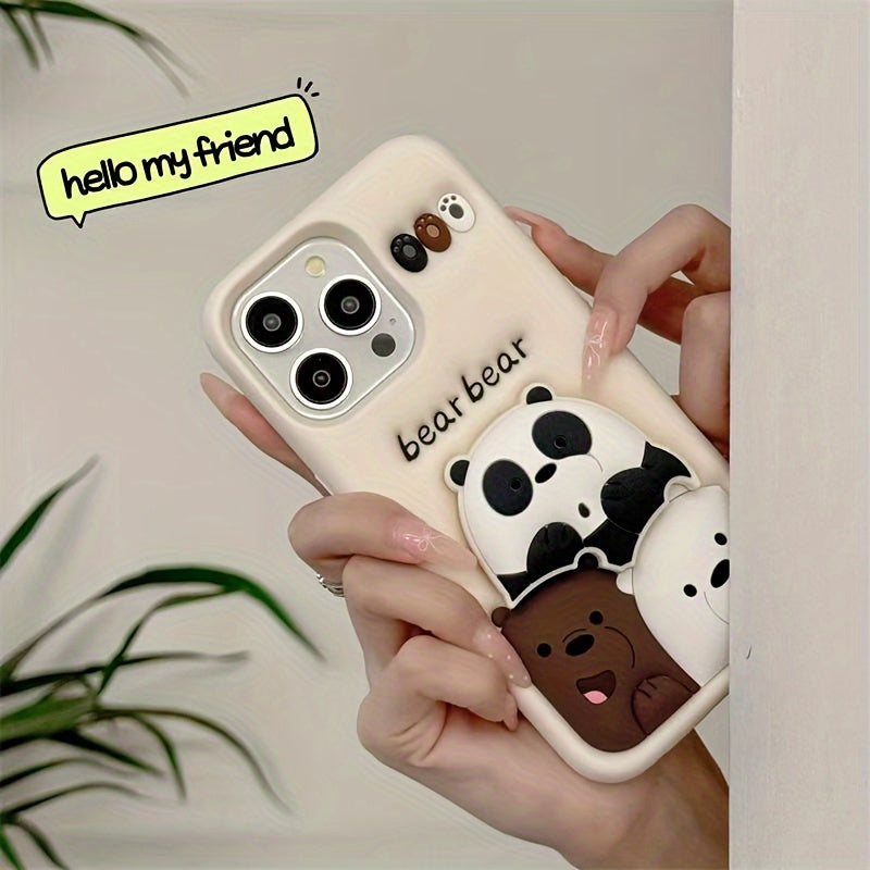 Case for iPhone Adorable Three-Dimensional Stacking Bear Stand Suitable for iPhone16promax Apple 16 Mobile Phone Case 14 Silicone 15 Trend