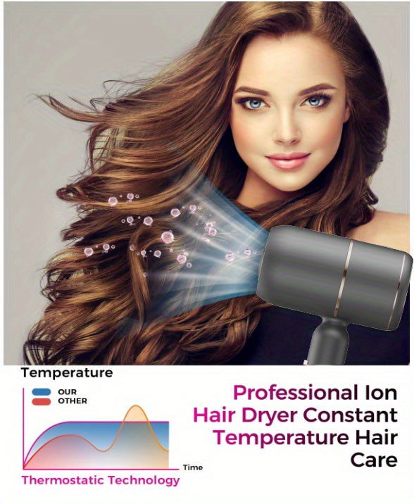 JUSTFAST™️2000W   Ionic Blow Dryer with Diffuser, Foldable Handle & Constant Temperature - Strong Wind, 8 Seconds Quick Drying, Travel-Friendly, Ergonomic Design for All Hair Types, 110-130V US Plug