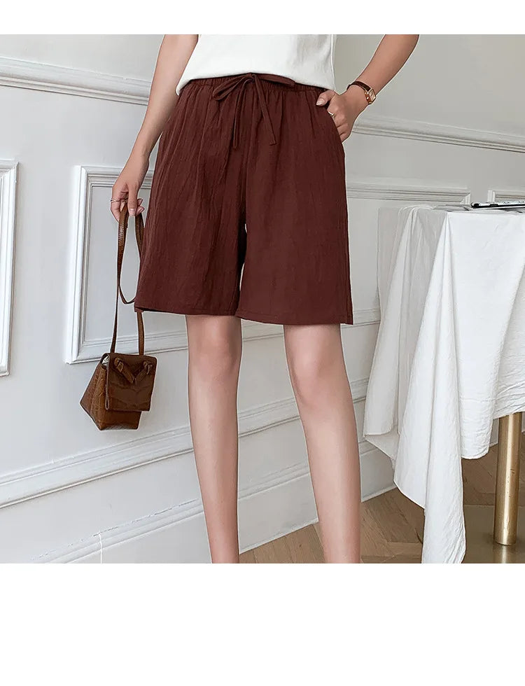 DOZW™️GIRL, Women shorts Summer Casual Solid Cotton Linen shorts high waist loose shorts for girls Soft Cool female shorts M-3XL