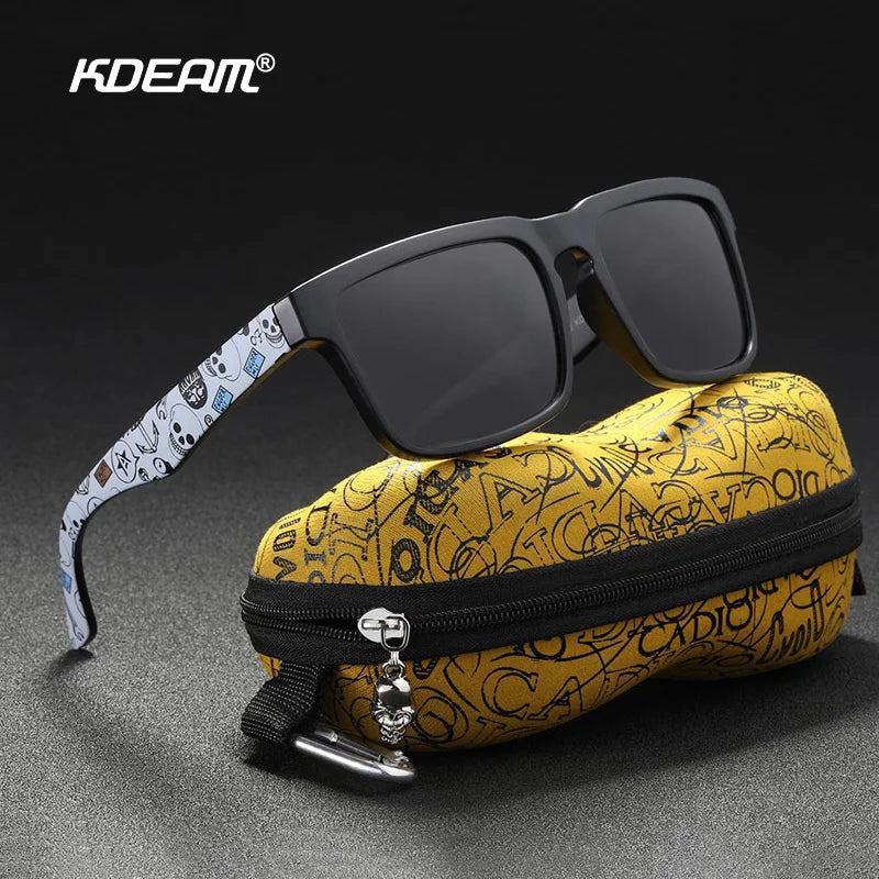 KDEAM™️ Eye-catching Function Polarized Sunglasses for Men Matte Black Frame Fit. Painting Temples Play-Cool Sunglasses With Case