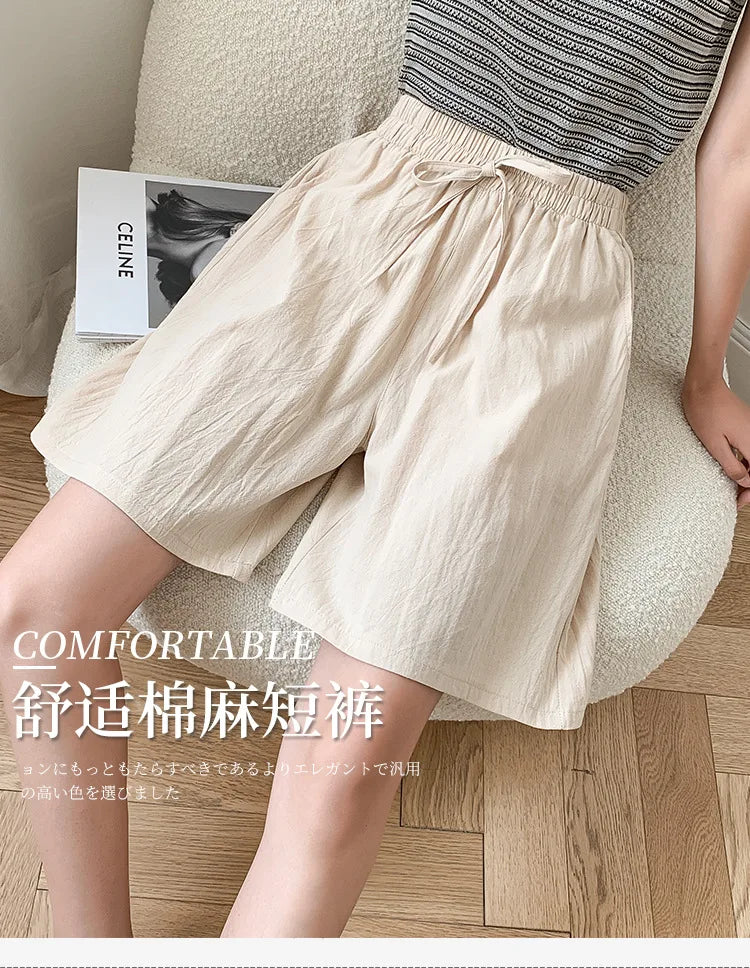 DOZW™️GIRL, Women shorts Summer Casual Solid Cotton Linen shorts high waist loose shorts for girls Soft Cool female shorts M-3XL