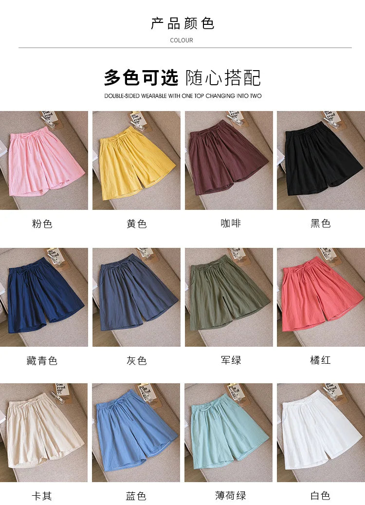 DOZW™️GIRL, Women shorts Summer Casual Solid Cotton Linen shorts high waist loose shorts for girls Soft Cool female shorts M-3XL