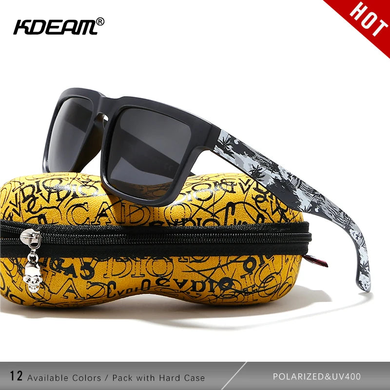 KDEAM™️ Eye-catching Function Polarized Sunglasses for Men Matte Black Frame Fit. Painting Temples Play-Cool Sunglasses With Case